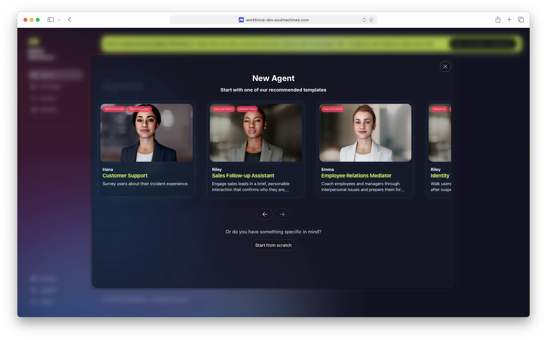New agent creation starting from a recommended use-case template