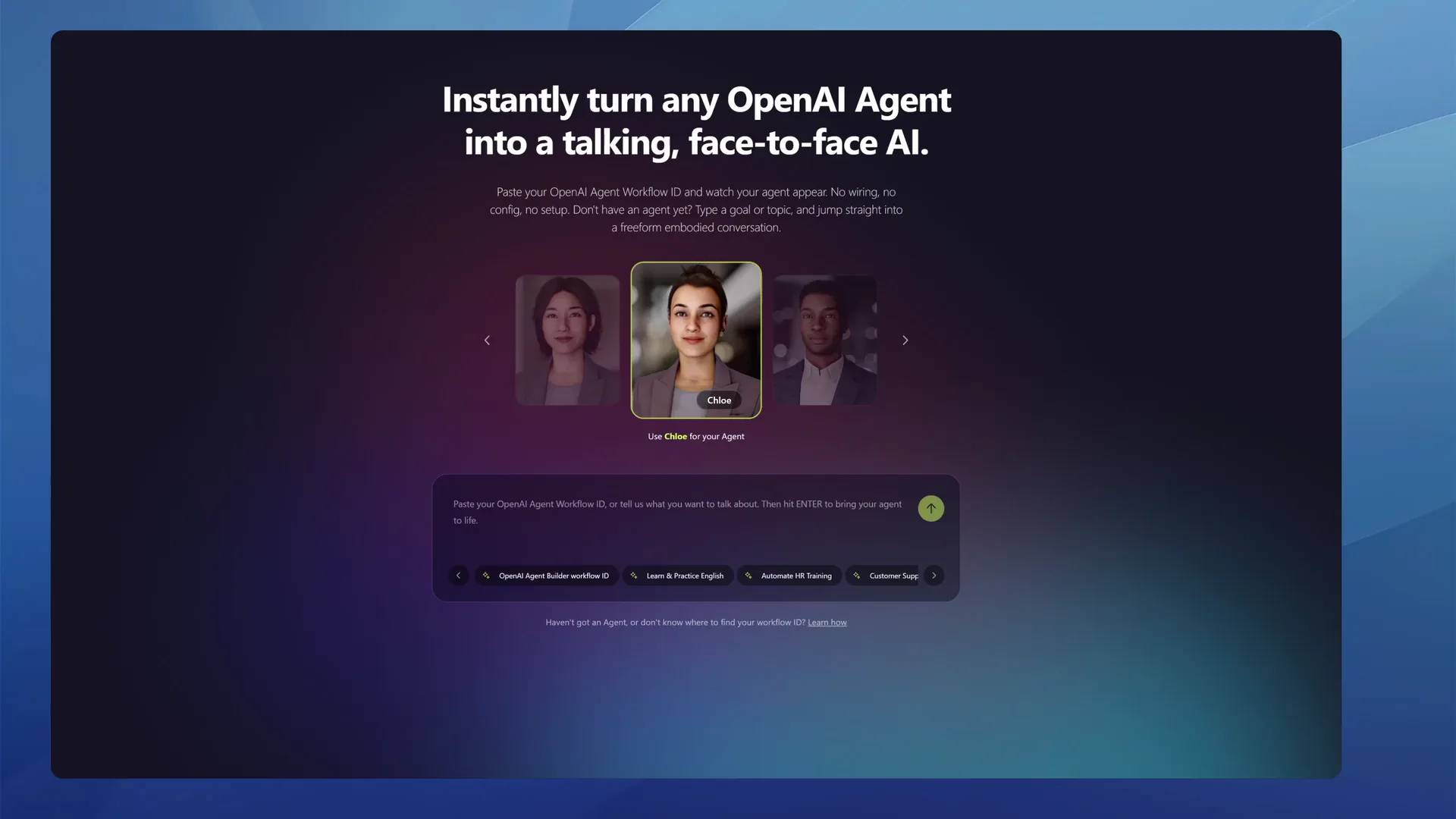 Omnibox demo: describing an agent in plain language and watching it build